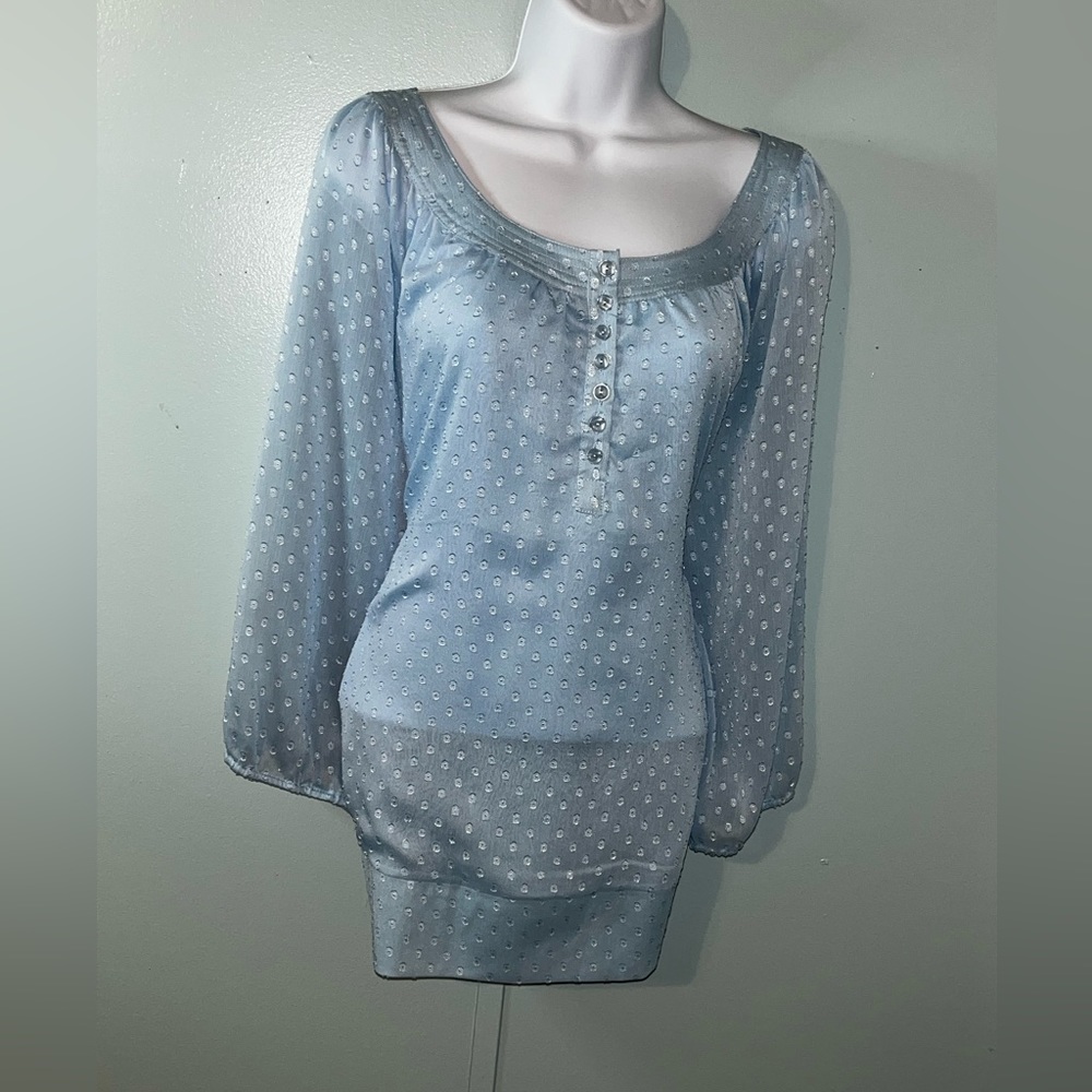 Dressbarn Blouse Size 3X Blue Sheer Designs